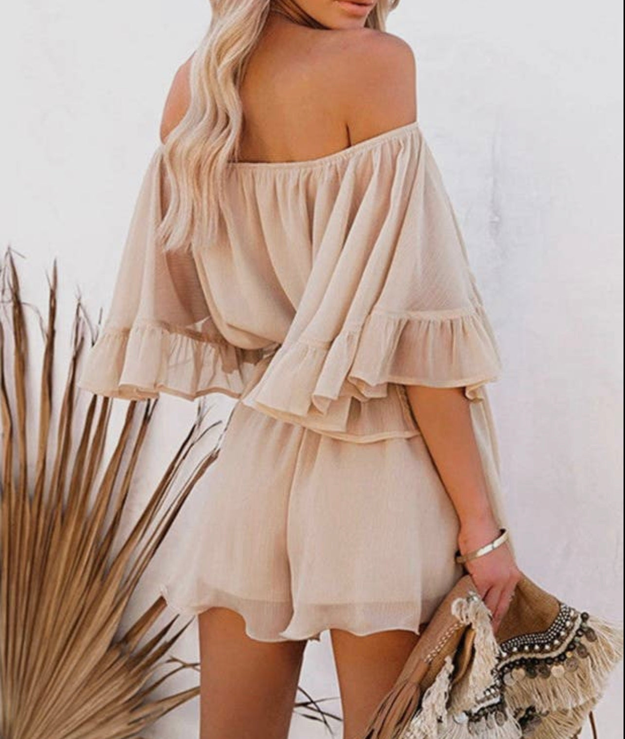 Off Shoulder Bell Sleeve Romper