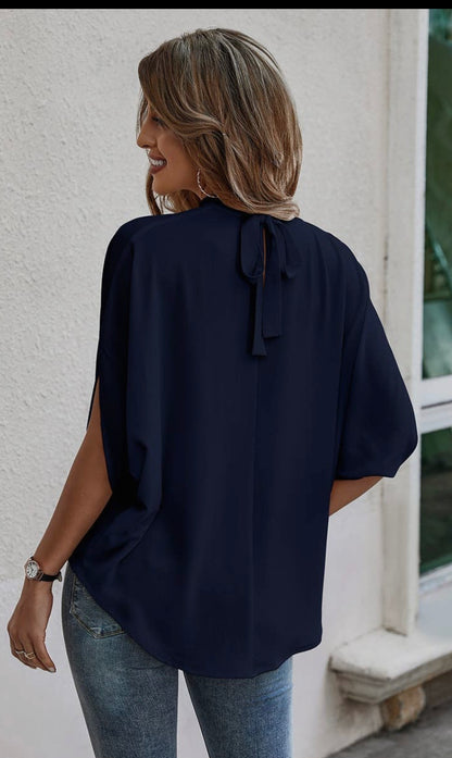 Solid Cape Short Sleeve Loose Top