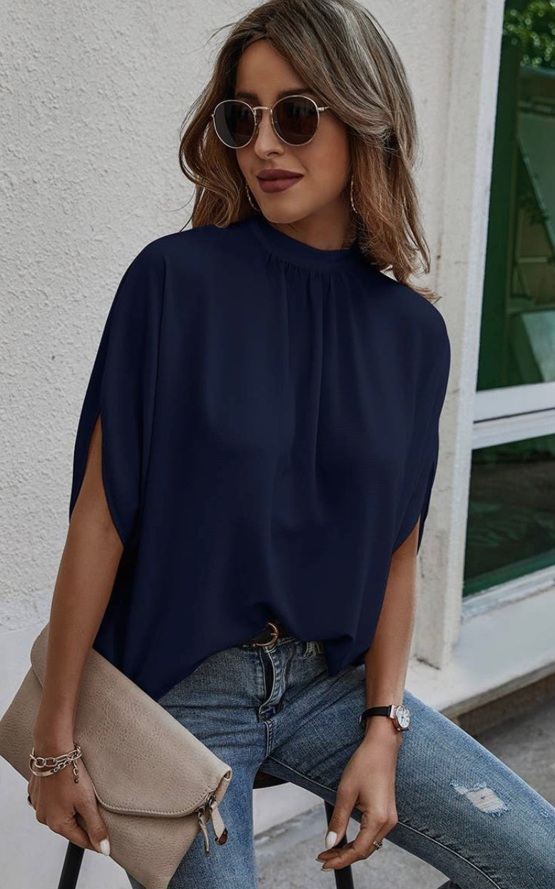 Solid Cape Short Sleeve Loose Top