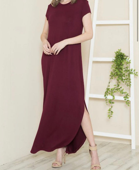 Burgundy Solid Maxi Dress