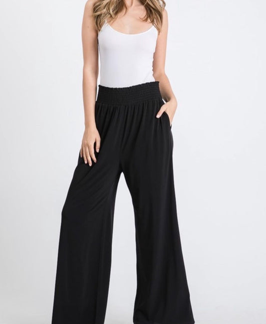 Black Solid Elastic Pants