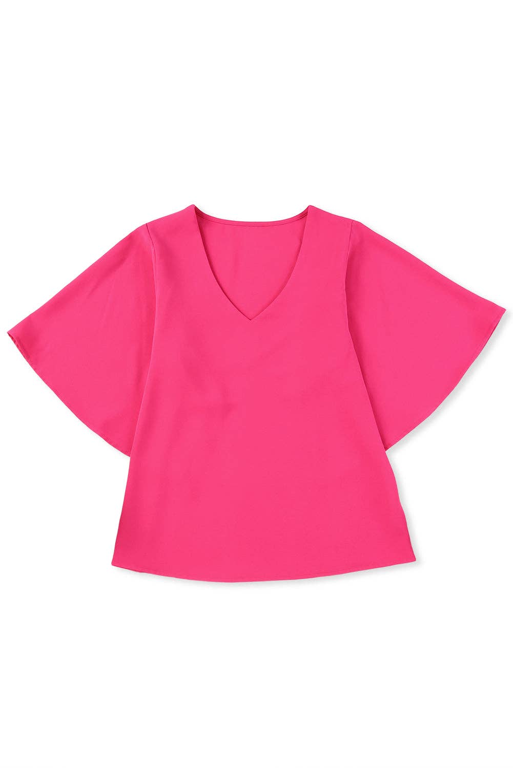 Rose Plain Flounce Bell Sleeve V Neck Blouse